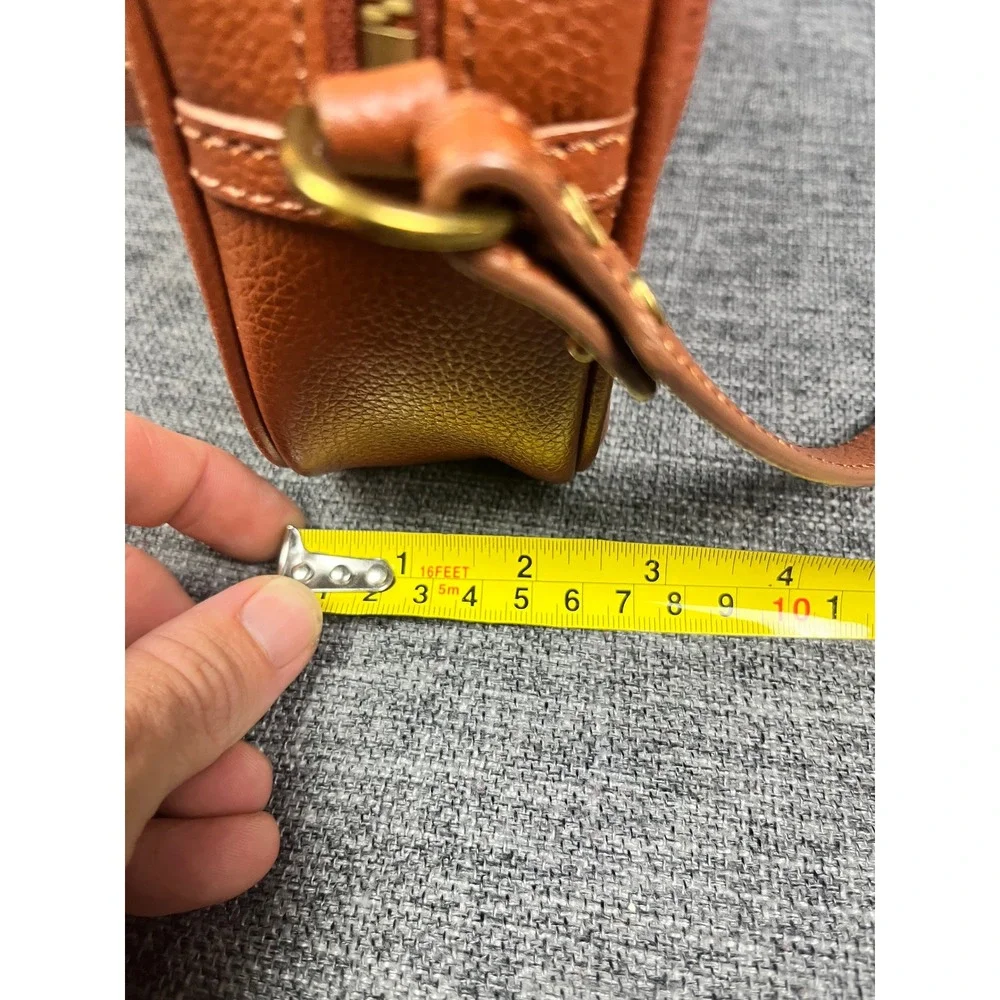 J.Crew Cognac Brown Pebbled Leather Camera Crossbody Bag Brass Hardware